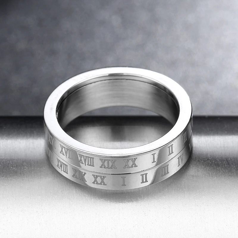 MANGOPIE6mm 316 Stainless Steel Rings For Men and Women Roman Numerals Rotatable Ring