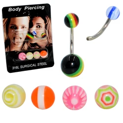 1Set(6 pcs) Surgical Steel Bar Acrylic Ball Navel Belly Ring Button Ring Tragus Helix Ear Belly Piercing Body Fashion Jewelry