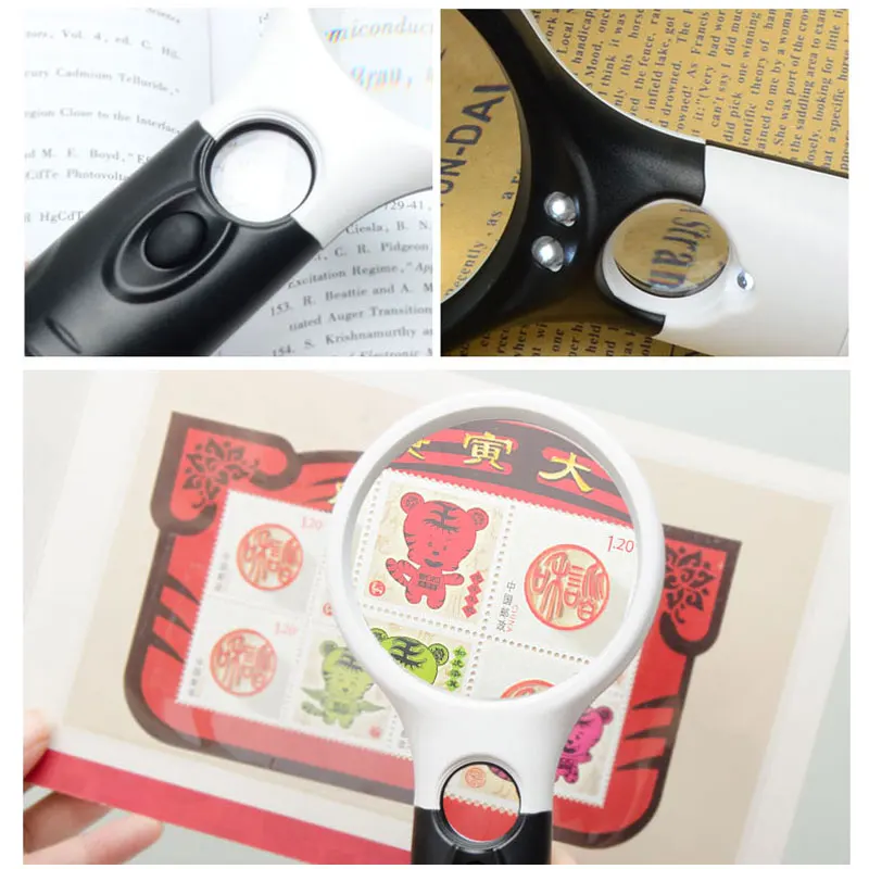 3X 45X Magnifying Glass Handheld Reading Illuminated Magnifier With 3 LED Light Seniors loupe Jewelry Repair Tool