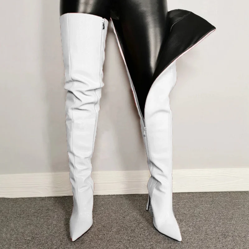 2024 High Heels Women\'s Over The Knee Boots Size 46 Sexy Women Shoes Colorful Pu Leather Thigh High Boots