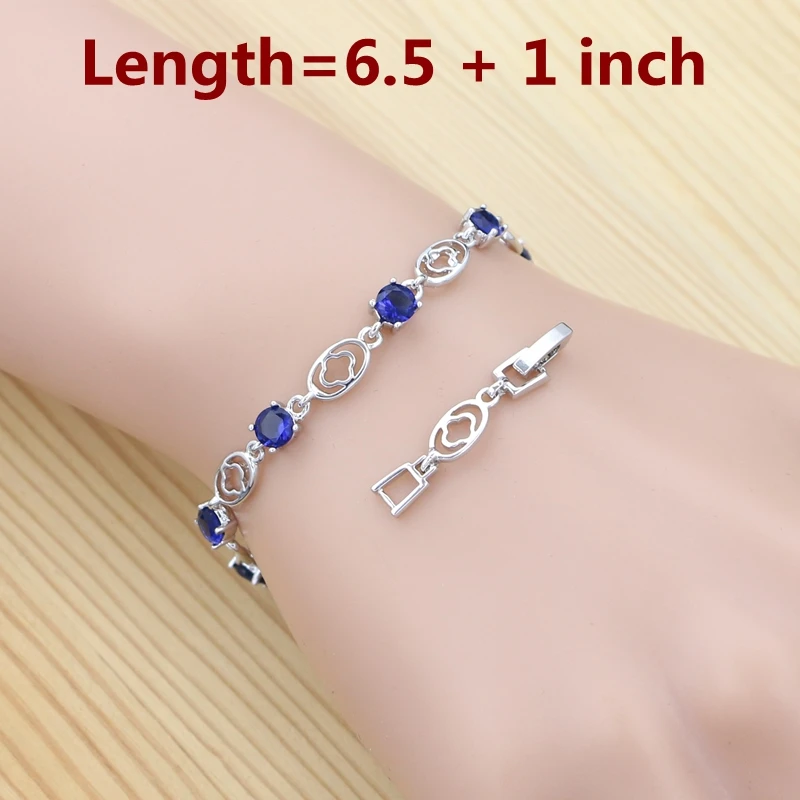 925 Sterling Silver Bridal Jewelry Set Sapphire Ring Earrings Bracelet Necklace Pendant for Women Party Accessories