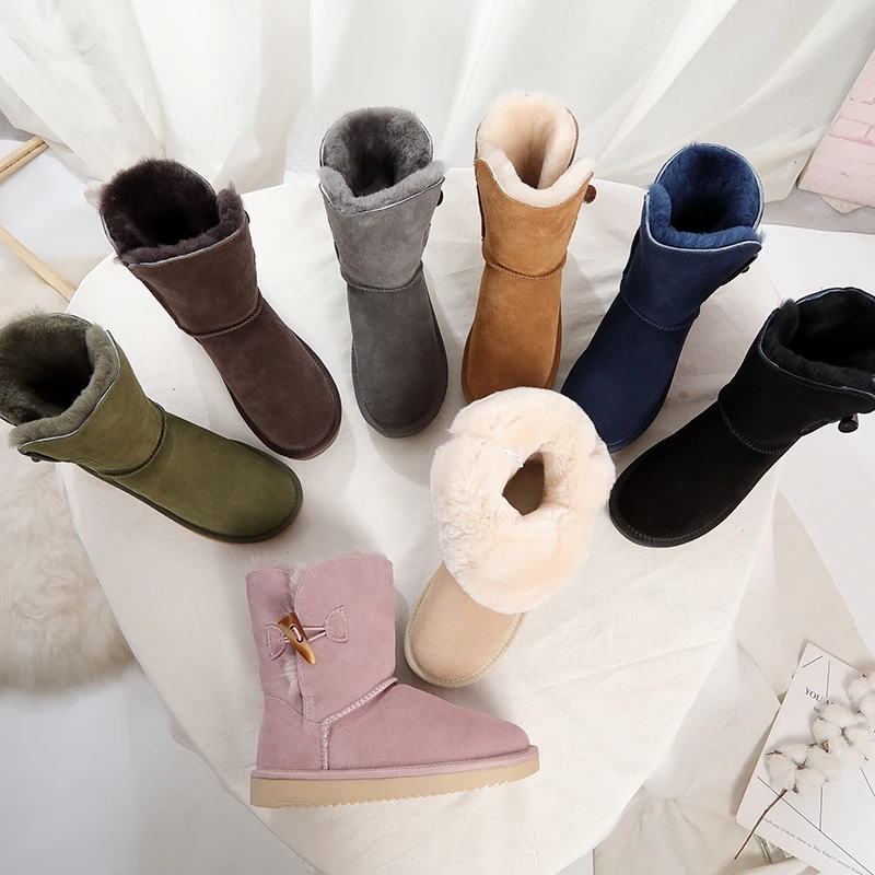 New Arrival 100% Real Fur Classic Mujer Botas Waterproof Genuine Cowhide Leather Snow Boots Winter Shoes for Women