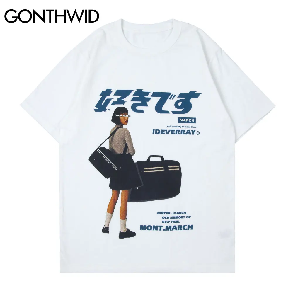 GONTHWID Tshirts Streetwear Harajuku Men Vintage Girl Poster Print Short Sleeve T-Shirts Casual Hip Hop Loose Cotton Tees Tops