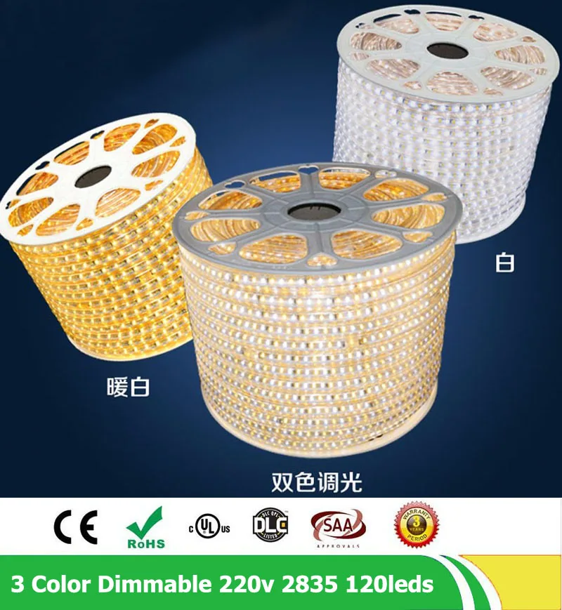 20m/lot Dimmable Brightness Flexible LED Strip 2835SMD 120leds/m AC 220V Ribbon Rope Light Waterproof IP67 With Remote Control