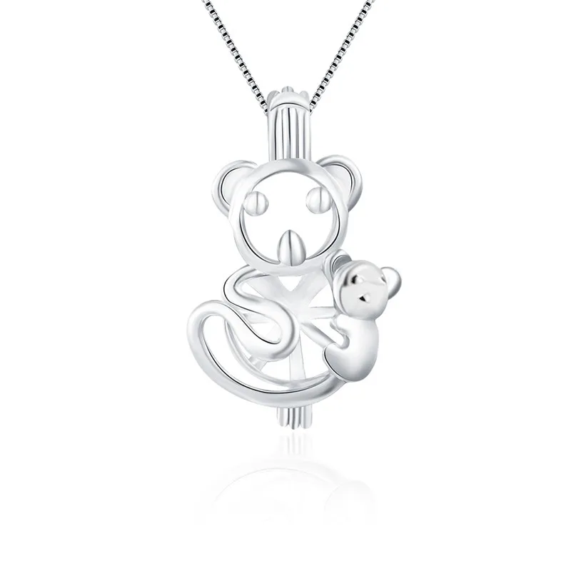 CLUCI 925 Sterling Silver Charms Pendant for Women Silver 925 Romantic Bear Shaped Jewelry Pearl Cage Locket SC061SB