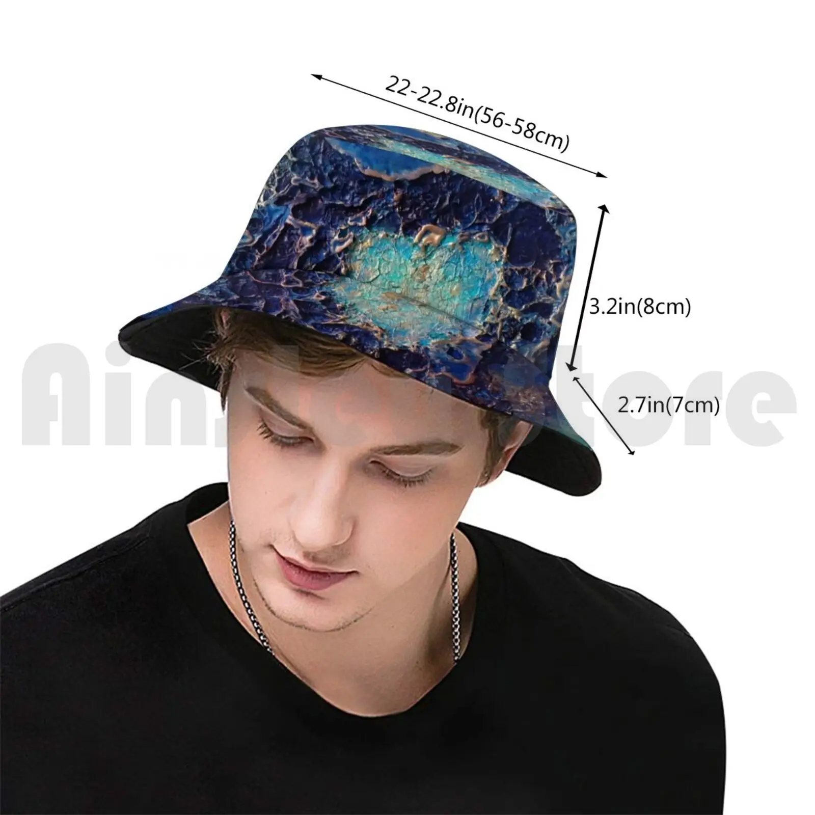 Blue Caldera Sun Hat Foldable UV Protection Light Blue Dark Blue Caldera Volcano Depression Crack Surface Wax