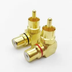 2Pcs Brass RCA Right Angle Male To Female Gold Plated Connector 90 Degree Adapters Connectors red black banana plug Jack