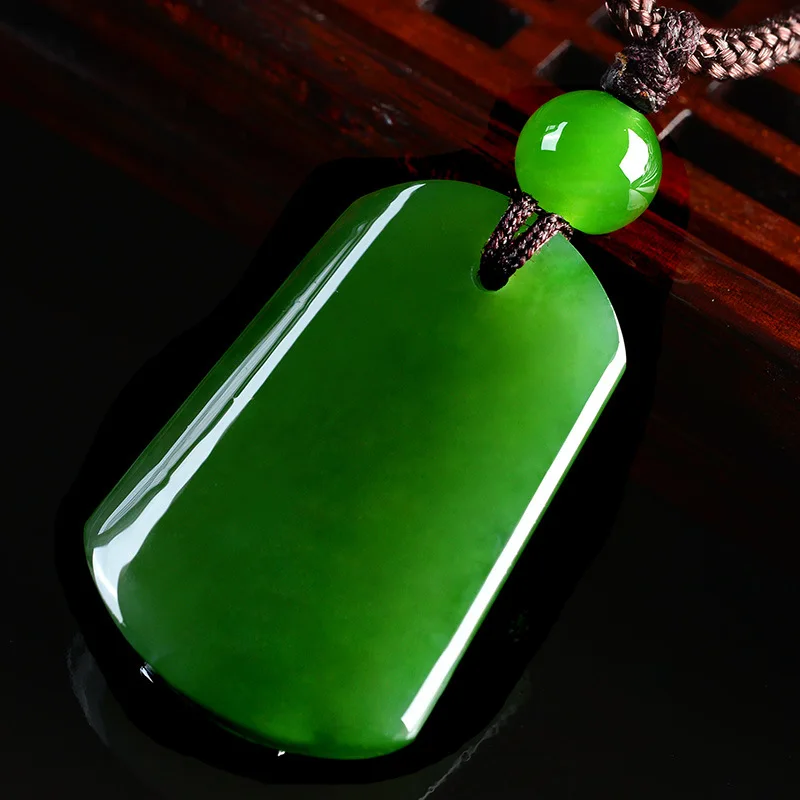 

Natural Green Square Jadeite Pure Color Classic Highlights Men's Charm Jade PendantNecklace Jewelry Accessories Unisex