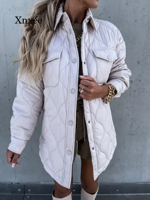 

Autumn and Winter Yellow Stitching Long-Sleeved Lapel Women's Jacket Button Pocket Green Streetwear Blouse