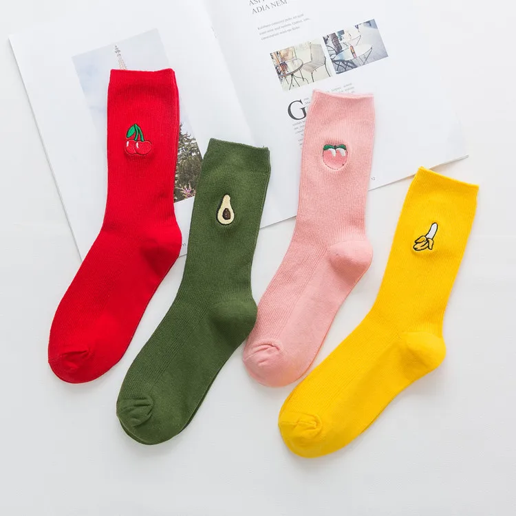 Woman\'s Socks Candy Color Colorful Pink Red Green Yellow Sock Womens Girls Fruit Socks Apple Banana Cherry Long Socks Girls Sox