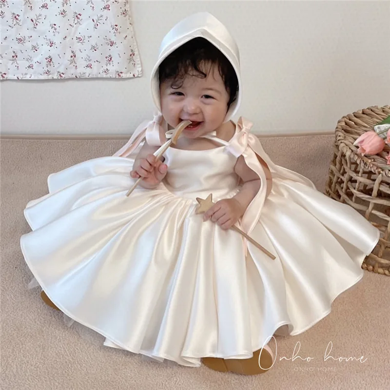 Baby Girl Flower Dress Kids Birthday Baptism Dresses For Children White Ball Gowns Girls Boutique Party Wear Elegant Frocks