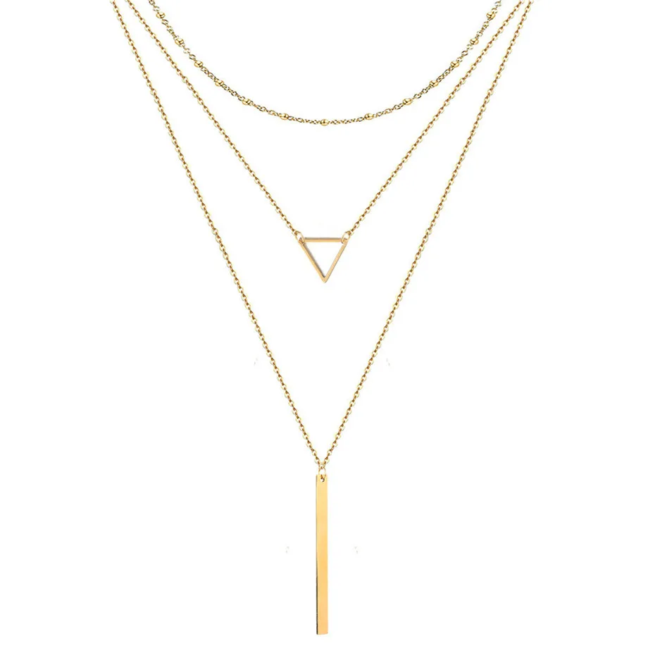 

Stainless Steel Geometry Triangle Rectangular Pendant Female Gold Color Multilayer Chain Choker Necklace For Women Jewelry Gift