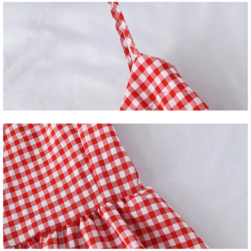 CLEARANCE COST Women Checked Cami Dress V Neck High Waist Spaghetti Strap Midi Plaid Princess Dress Vintage Korean Style