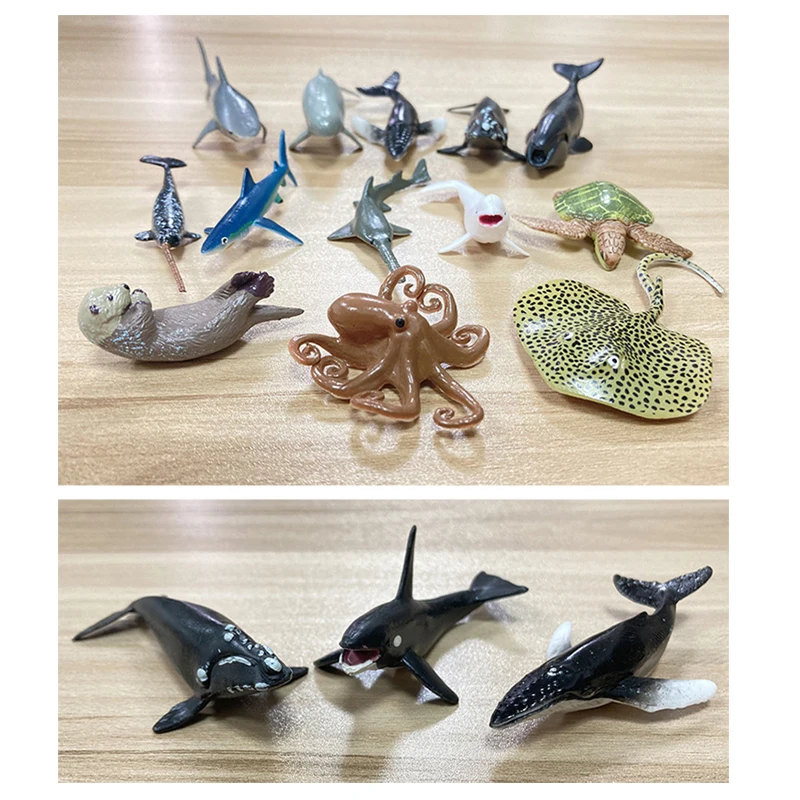 Mini Simulation Ocean Animal Model Shark Whale Turtle Otter Walrus Dolphin Ray Action Figures Early Educational toy for children