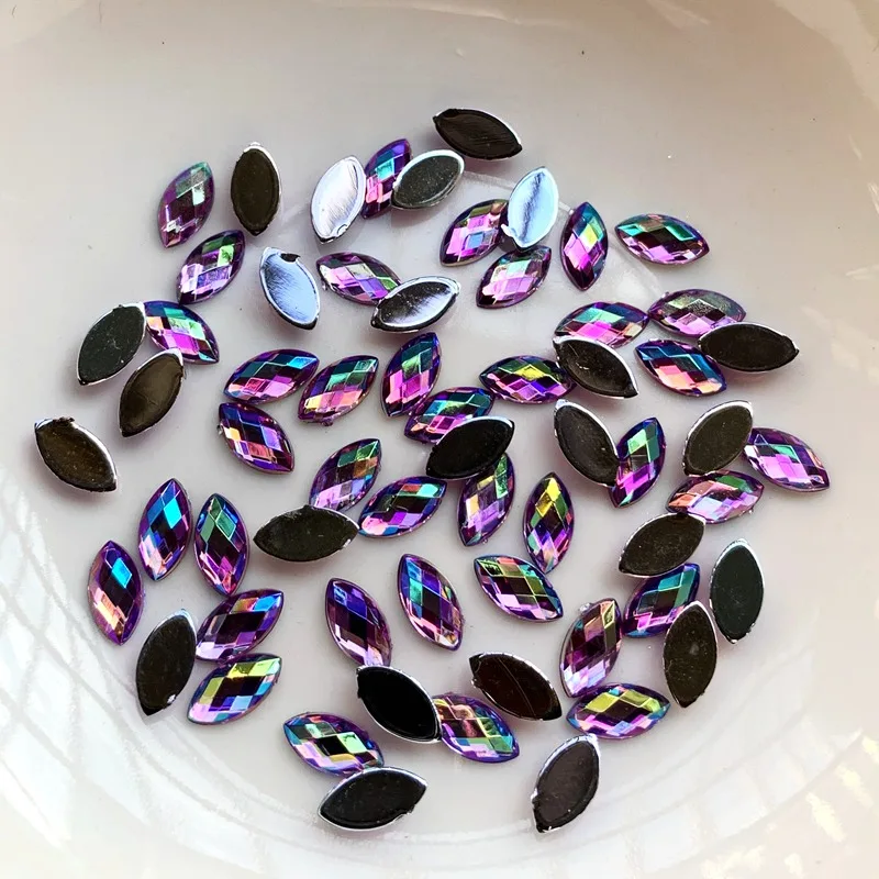 500pcs 4*8mm Horse Eye Rhinestones Flat Back Acrylic Gems Crystal Stones Non Sewing Beads for DIY Clothes nail art decorations