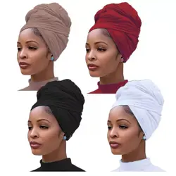 Venda quente turbante cabeça envoltório lenço de cabelo cor sólida longa respirável cabeça banda para mulher