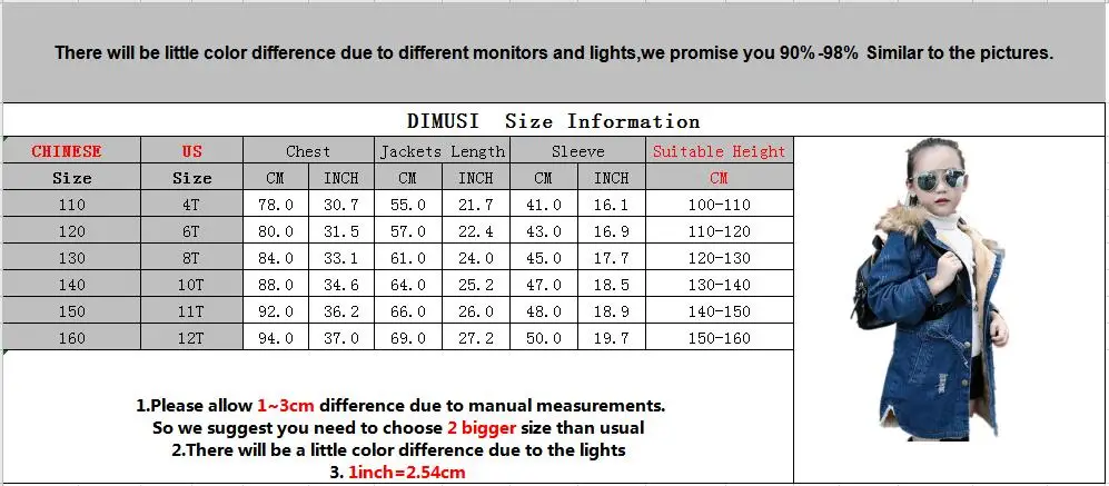 Winter Girl\'s Denim Jacket Fashion Girls Fur Collar Jean Hoodies Children Kids Mid-Long Warm Windbreaker Snowsuits Jacket 14Y