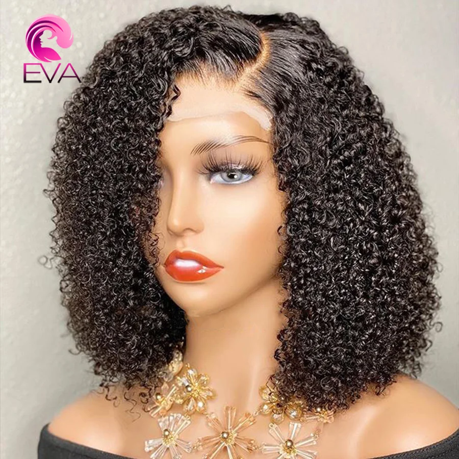 Eva Hair Short Bob Wig 13x6 Lace Front Human Hair Wigs Pre Plucked Bleached KNots Wigs Curly Brazilian Remy Hair Wigs For Women