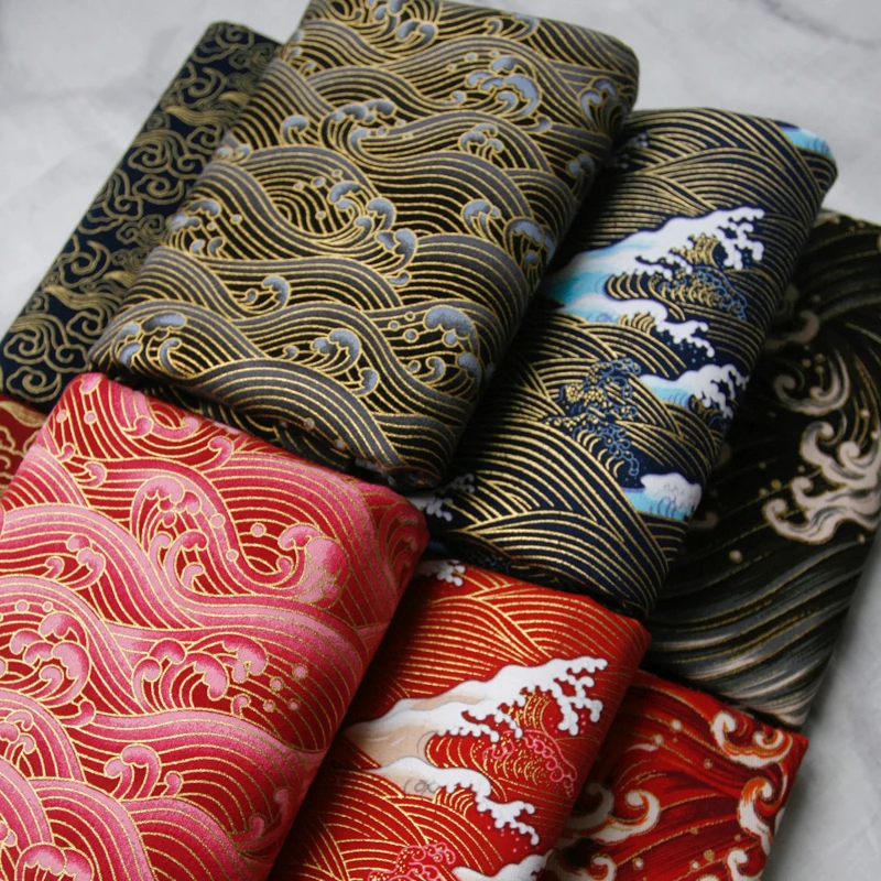 140CMx50CM bronzing cotton cloth Japanese style ocean wave tablecloth packaging Yukata uniform handmade diy clothing fabric