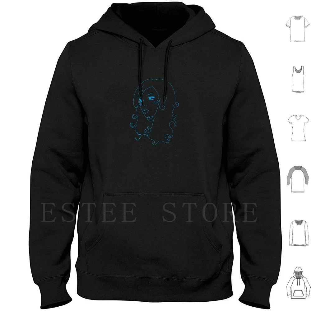 Untitled Hoodie Long Sleeve Girls Face Outline Aqua V Ector