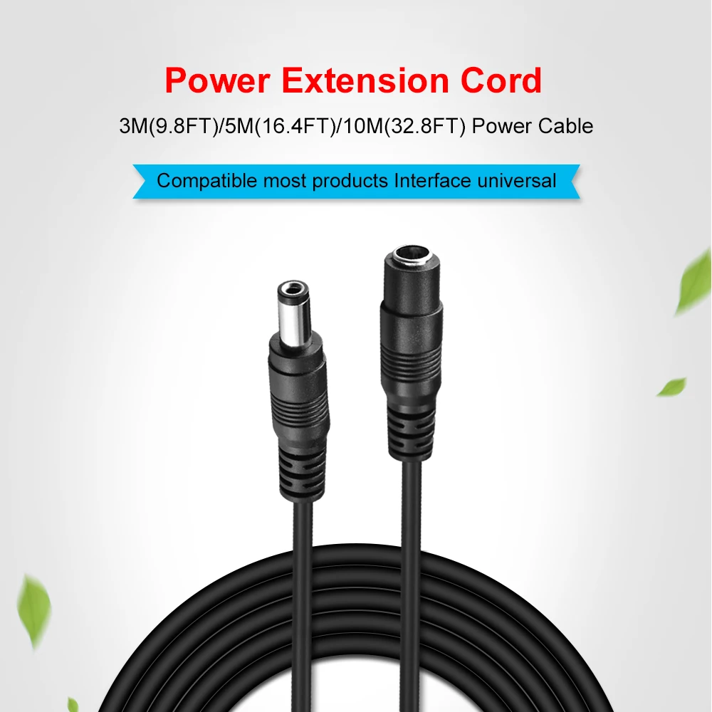 보안 CCTV IP 와이파이 카메라용 전원 코드 케이블 연장기, 수 플러그 익스텐션 코드, DC12V, 3m, 5m, 10m, 5.5mm x 2.1mm