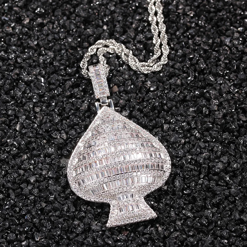 Hip Hop Micro Paved AAA+ Cubic Zirconia Bling Iced Out Spades Heart Pendants Necklaces for Men Rapper Jewelry Drop Shipping