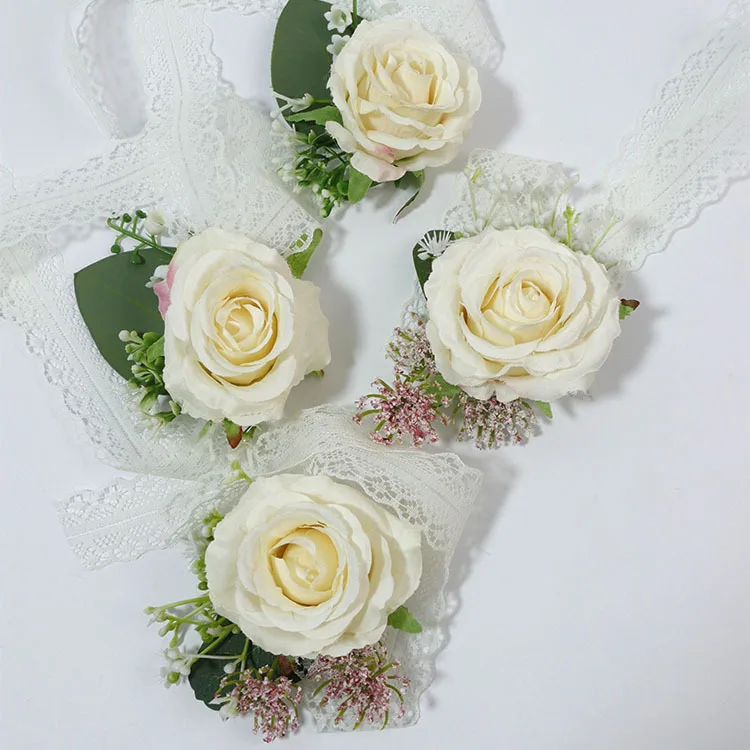 Boutonnières décoratives de mariage, fausses fleurs, Champagne blanc, broches de fête, nouvelle collection