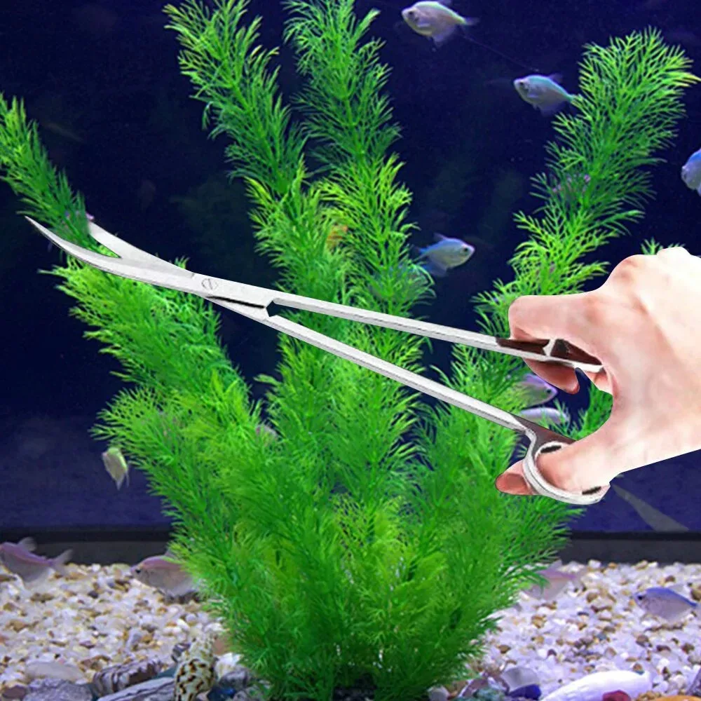 Stainless Steel Aquarium Water Grass Waterweed Clipper Long Wave Scissor Tool Kit Water Grass Cutter Clipper Fish Tong 3 Shapes