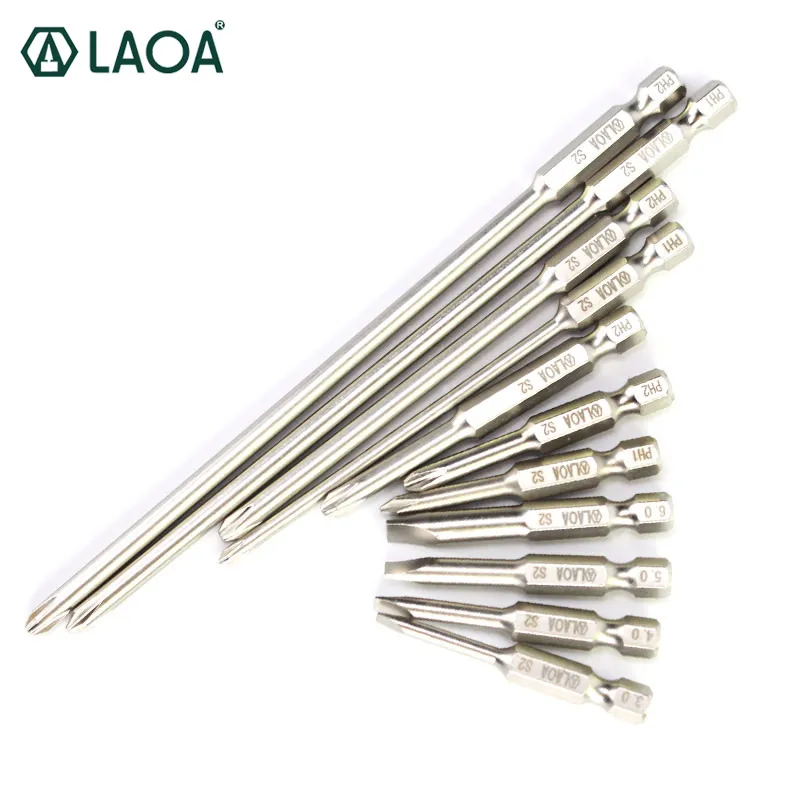 LAOA 2pcs Philips/Slotted Screwdriver Tips with Magnetic S2 Alloy Steel Pneumatic Electric Screwdrivers Drill Bits