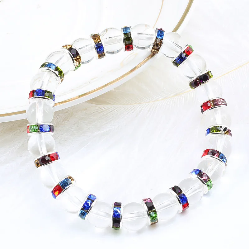 Fashion Charm Natural Stone Women Bracelet Colorful Rhinestone Transparent  Beads Bracelets&Bangles Couple Yoga Jewelry pulseras