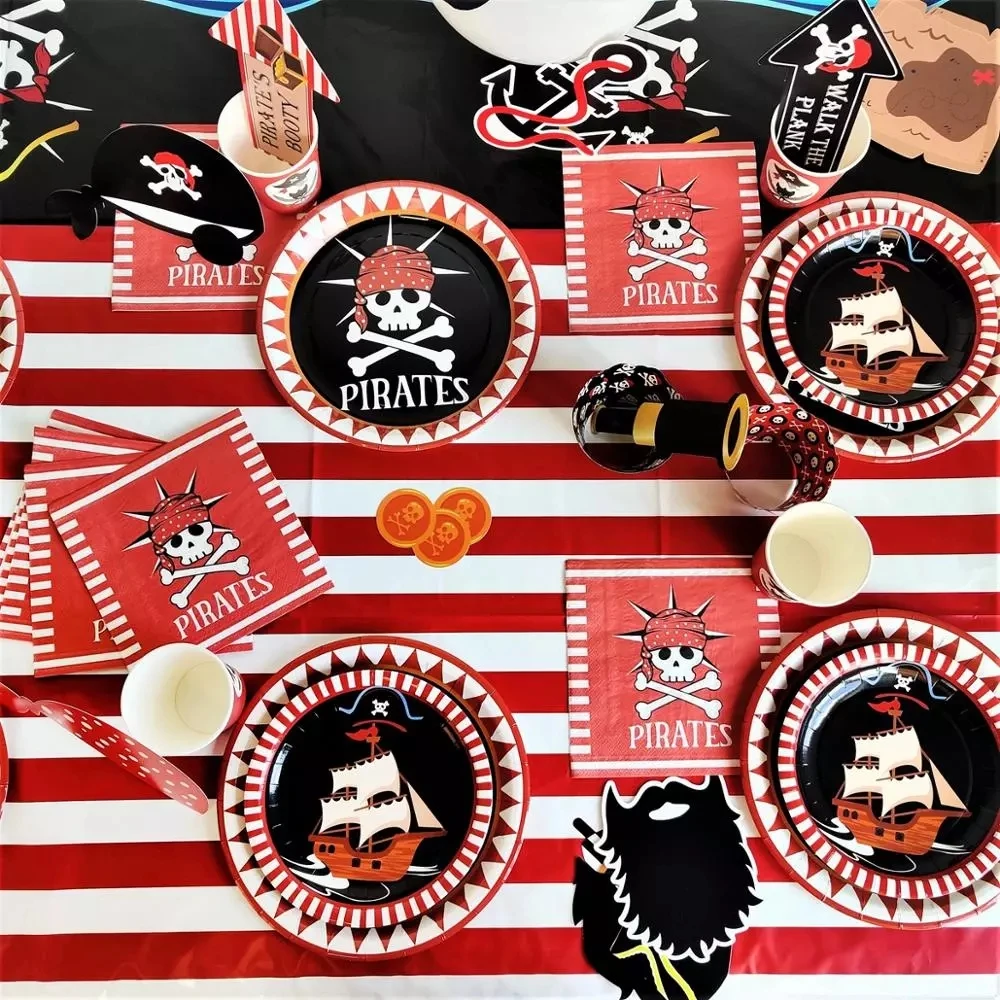 Pirate Theme Party Disposable Tableware Birthday Party Decorations Kids Party Supplies Napkins Paper Plates Birthday Decoration