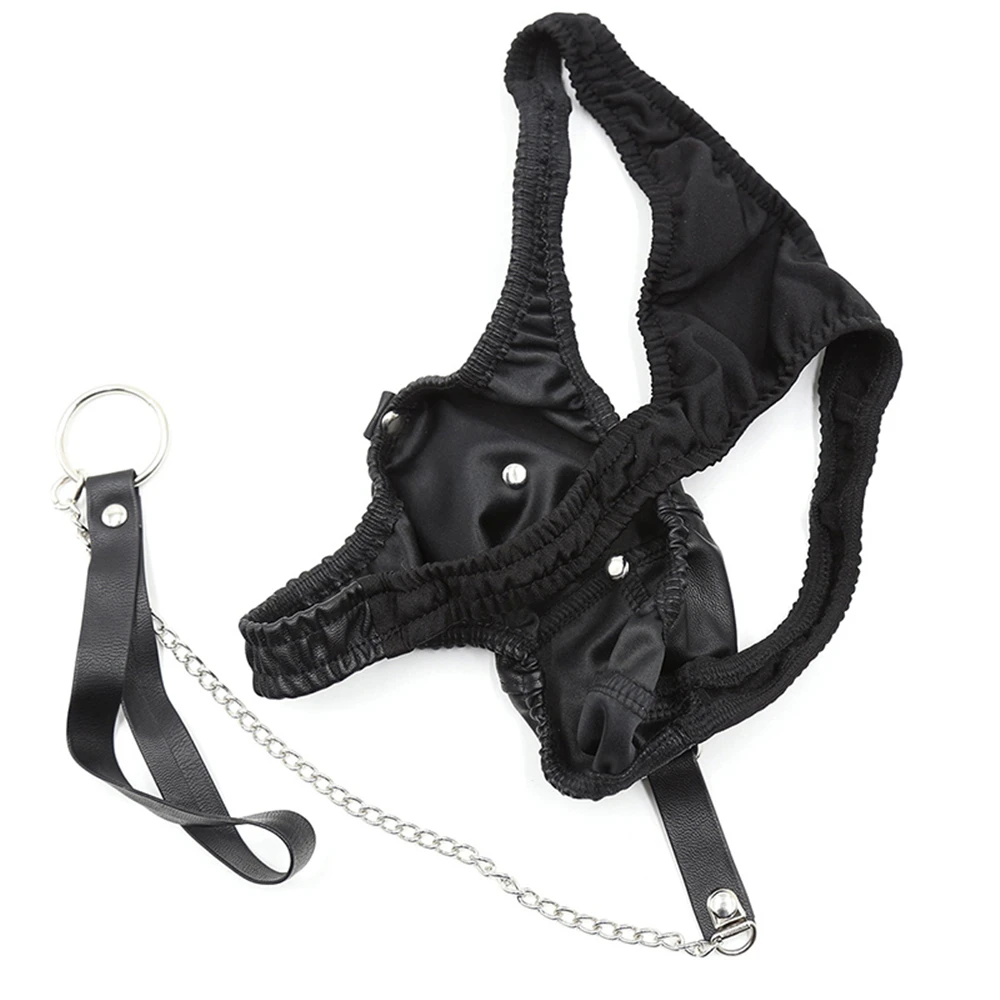 Faux Leather Sexy Lingerie for Men, Chastity Belt, Bdsm Bondage, PU Underwear, Male Sex Traction Chain Toys for Couples