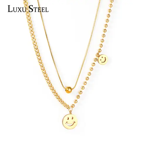 लक्सस्टील स्टेनलेस स्टील मनके चेन हार सोने के रंग मुस्कान गोल गेंद लटकन हार फैशन बहुपरत कॉलर 12 best sales हार स्माइली - №7