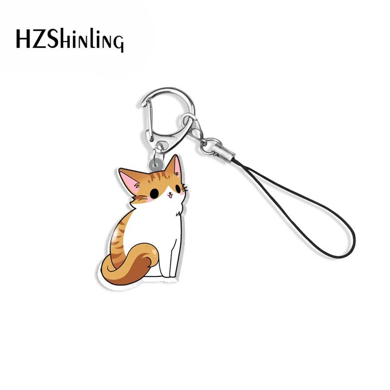 2022 Cartoon Pets Cats Kitten Reisn Epoxy Acrylic Keychain Mobile Phone Straps Keys Holder Jewelry Accessories