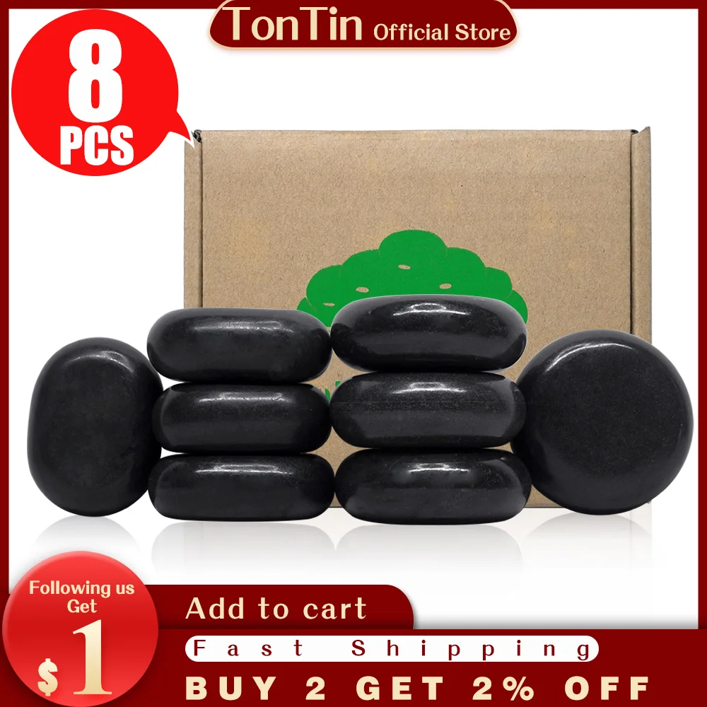 Tontin 8pcs/set Hot Stone Massage Set Heater Box Relieve Stress Back Pain Health Care Lava Basalt round massage tool Stones