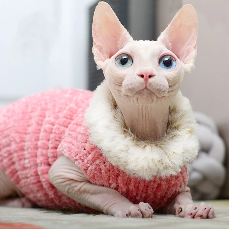 Cat Clothes Winter Warm Handmade Soft Cats Knitted Sweater Outfit Sphynx Cat Hoodies Pullover Sphinx Kitten Clothes Cat Supplies