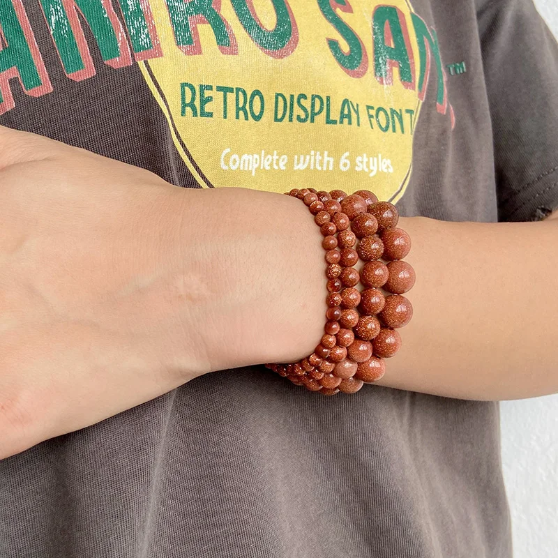 Trendy Natural Gold Color Sand Beaded Bracelet Sandstone Stretch Meditation Bracelets Lucky Wristband Jewelry Bracelet Wholesale