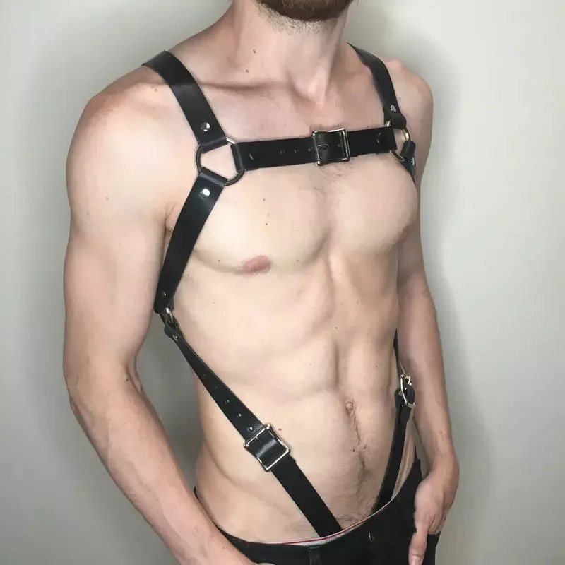 

BDSM Gay Sexual Chest Harness Belt Adjustable Fetish Men Leather Tops Body Bondage Harness Suspenders Nightclub Rave Gay Clothes