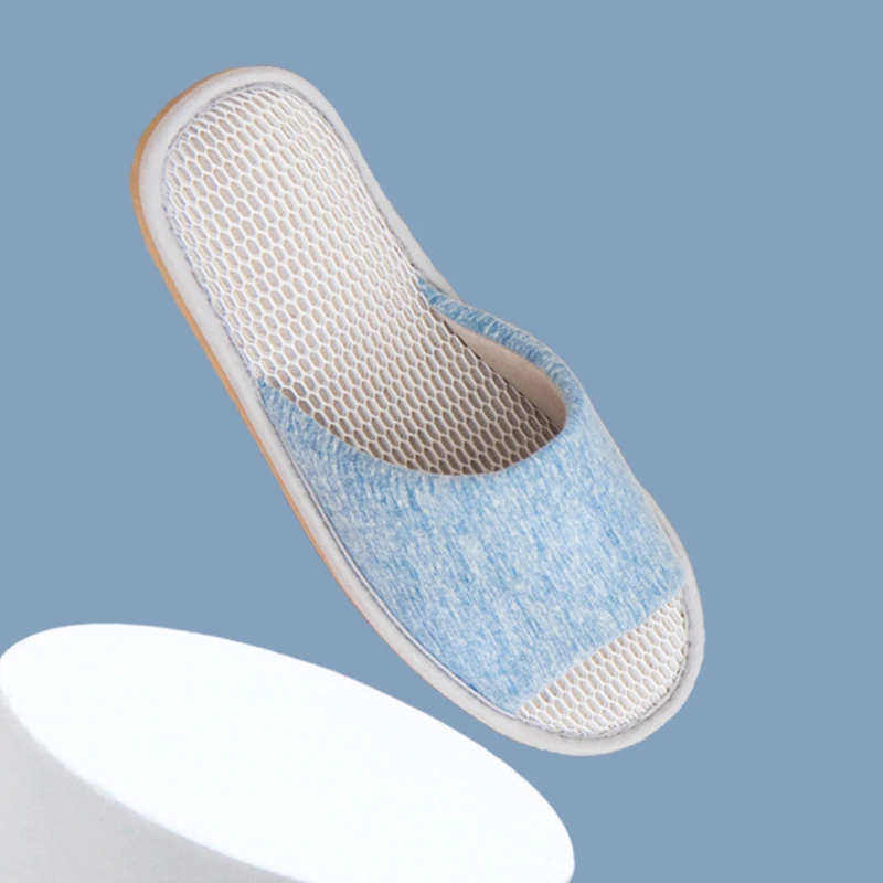 Spring Summer Breathable Indoor Women Cotton Slippers 3D Mesh Ladies Slides Non-slip EVA Sole Light Bedroom Lovers Shoes
