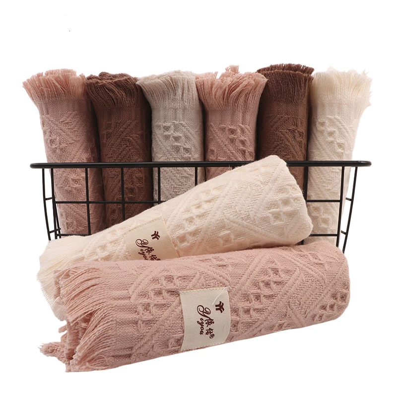 Solid Color Embroidered Pattern Turkish Tassel Jacquard Cotton Towel Soft And Absorbent Face Towels For Home 34*75Cm TJ4282