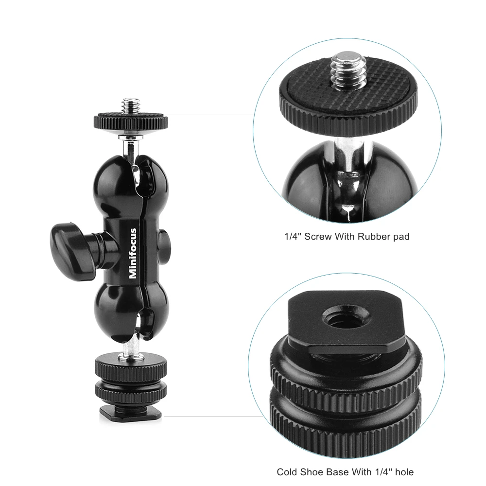 Адаптер с двойной шаровой головкой для холодного башмака Magic Arm с двойным шаровым креплением для камеры, видеокамеры, монитора, микрофона, видео, светодиодной подсветки