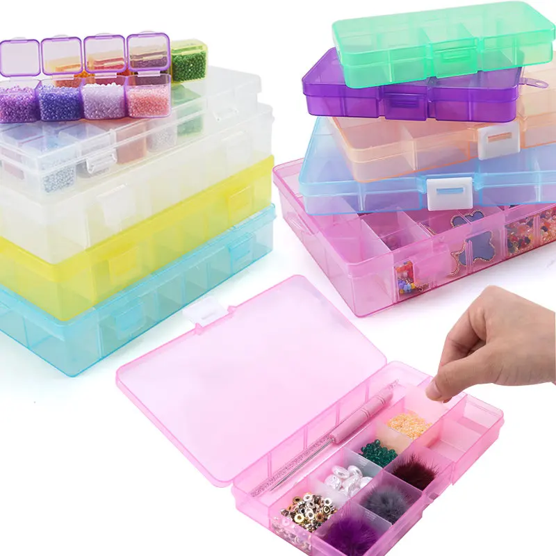 4 Sizes Jewelry Box Organizer Storage Container Plastic Organizer Box with Adjustable Dividers for Beads Art DIY Crafts