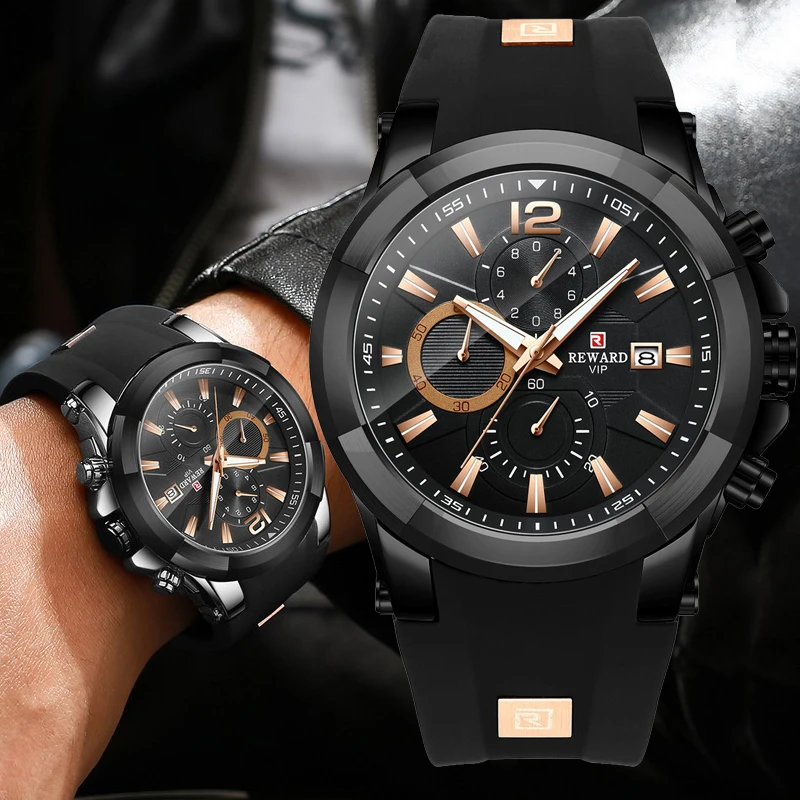 REWARD Watch Men Silicone Big Dial Waterproof Watches Men Sport Quartz Wristwatch Chronograph Top Luxury Brand Relogio Masculino