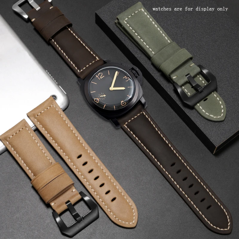 Retro Frosted leather watchband 20 22 24 26mm dark brown khaki army green strap  for men\'s watch accessories  Gift tool