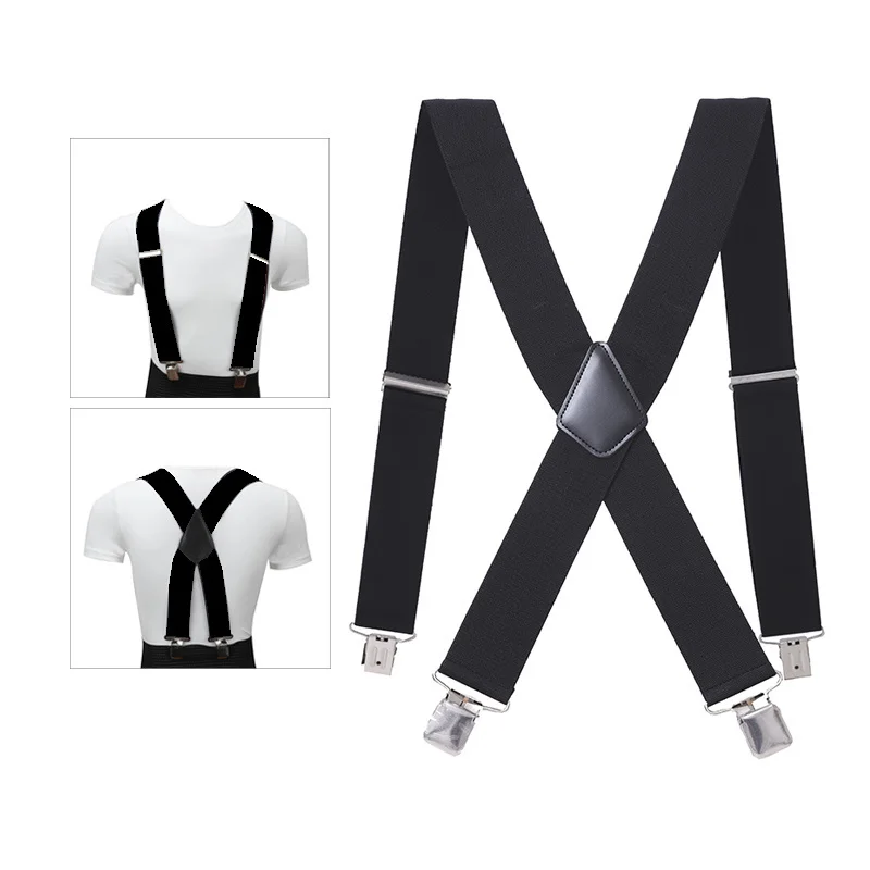 120cm Long Suspenders Plus Size Men Pants X Back  Strong Clips 5cm Width Braces With X-back Trousers Man Braces Strap