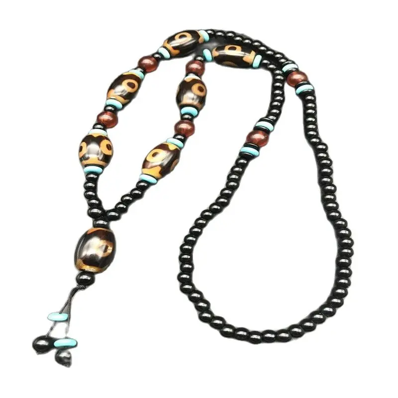 

Tibetan Natural Agate Nine-Eyed And Three-Eyed Old Dzi Pendant Necklace