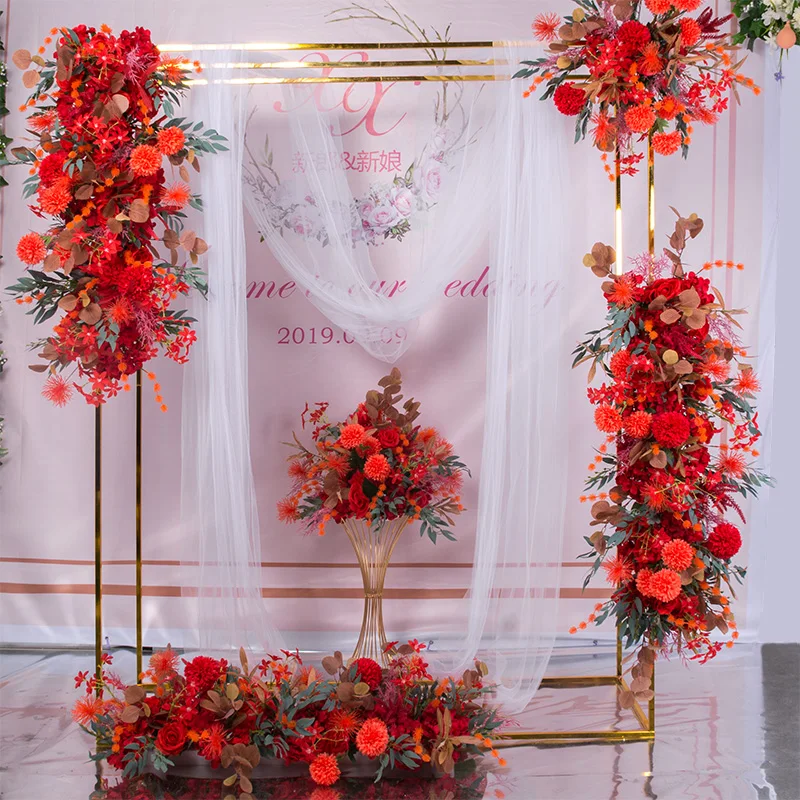 

Metal Wedding Arch Frame Mariage row runner Square Backdrop Stand Background Gold Plating Outdoor Artificial Flower Door Shelf