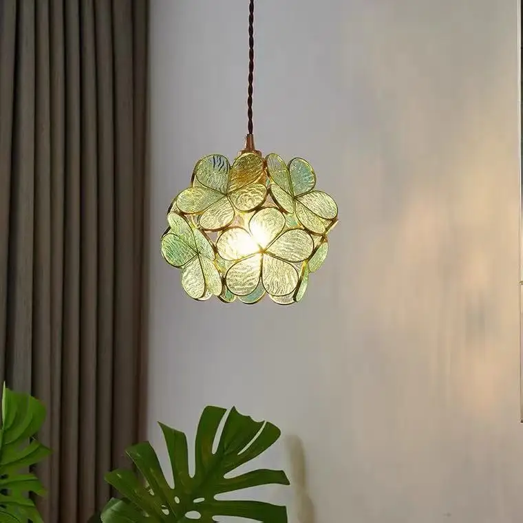 

Nordic simple Japanese style retro brass chandelier hallway hotel restaurant bar bedside lamp glass single head chandelier