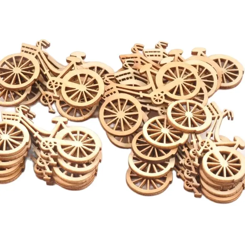 Natürliche Holzscheiben Fahrrad Stanzen Sperrholz Vorlage Carfts Für Heimtextilien DIY Holzornament 10 teile/satz 45X59mm M0914