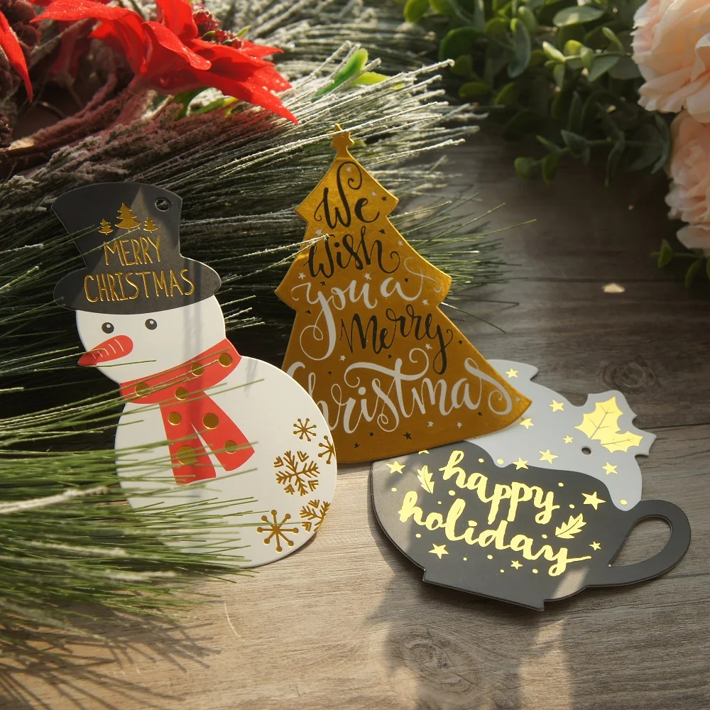 

30pcs Merry Christmas Gold Tree Snowman Cup of Joy Design Card Gift Greeting Cards Tag Gift Cards Party Invitation